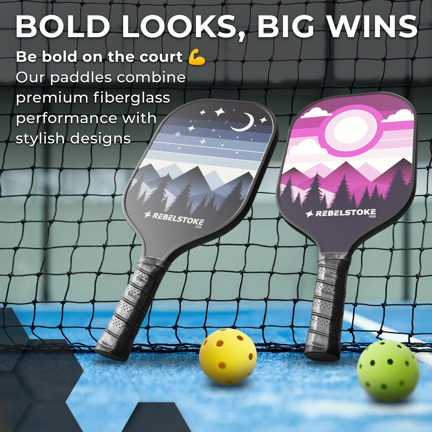 REBELSTOKE PICKLEBALL PADDLES SET OF 4 - SUN/MOON