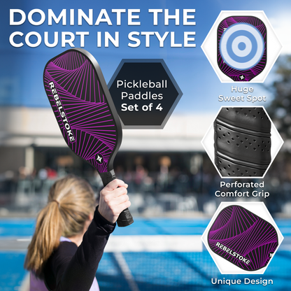 REBELSTOKE PICKLEBALL PADDLES SET OF 4 - ABSTRACT LINES